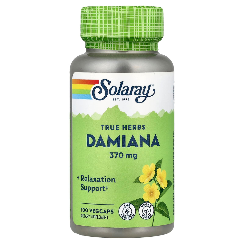 Solaray, True Herbs, дамиана, 370 мг, 100 растительных капсул