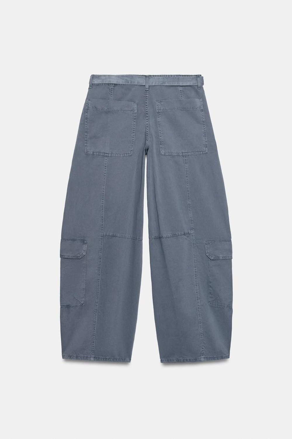 ZARA БРЮКИ КАРГО ОВЕРСАЙЗ С ПОЯСОМ, СЕРО-СИНИЙ