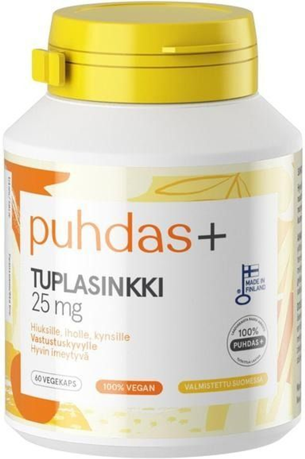 Двойной цинк Puhdas+ Duplazinkki 25 мг 22 г/ 60 капсул (Из Финляндии)