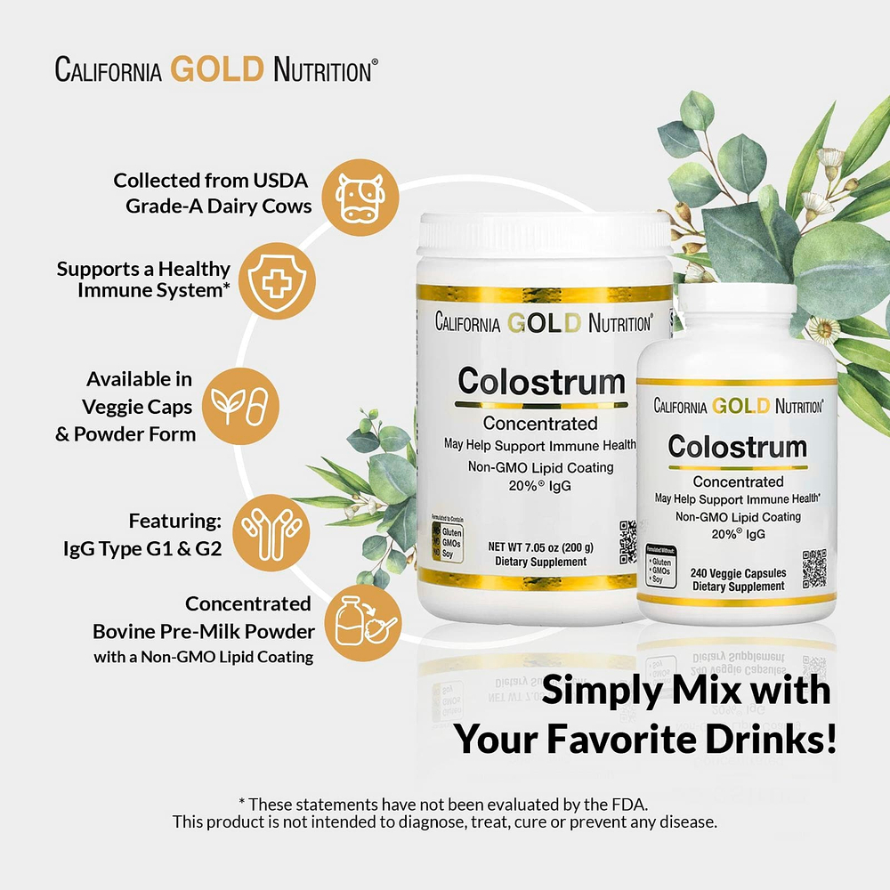 California Gold Nutrition, молозиво с 20% иммуноглобулинов IgG, 240 растительных капсул