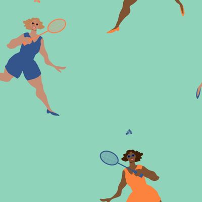 Ретро-девушки играют в пляжный бадминтон. Retro girls playing beach badminton