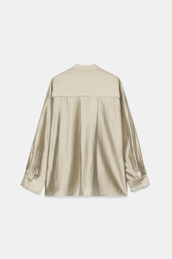 ZARA РУБАШКА С ВОРОТНИКОМ-СТОЙКОЙ ZW COLLECTION, ПЕСОЧНЫЙ
