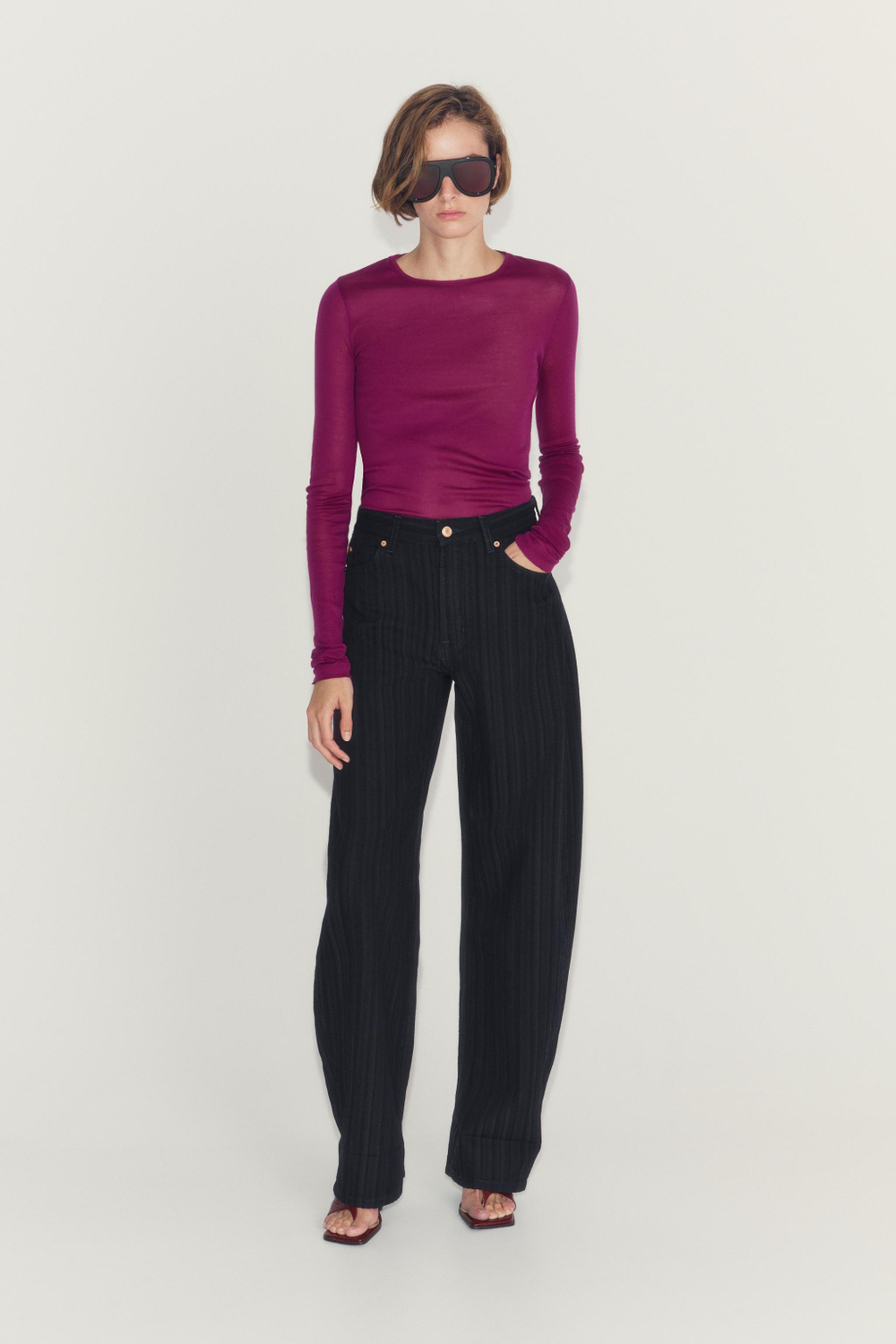 ДЖИНСЫ BALLOON В ПОЛОСКУ СО СРЕДНЕЙ ПОСАДКОЙ — ZW COLLECTION — ZARA