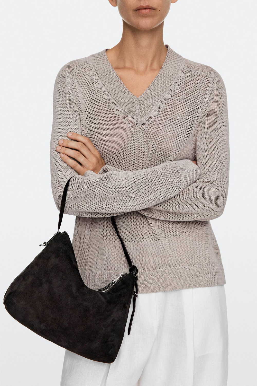 Massimo Dutti Средняя замшевая сумка на плечо, шоколадный
