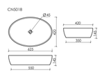 Умывальник чаша накладная овальная Элемент (Element) 610x410x150мм