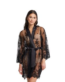 халат-накидка из прозрачной ткани с цветочной вышивкой Rya Collection Darling черный