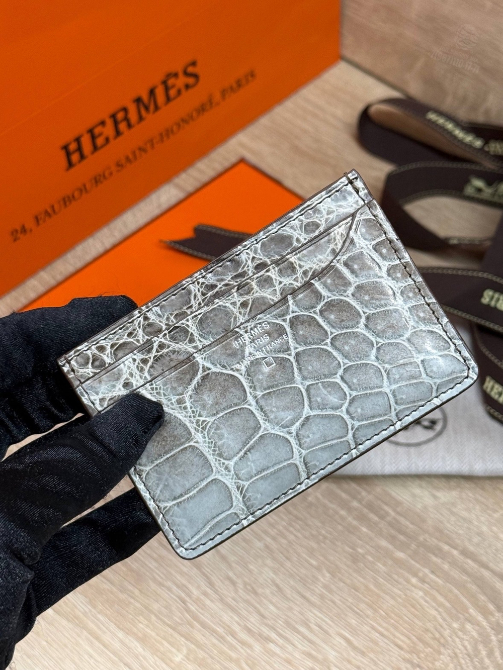 Картхолдер Hermes из кожи крокодила