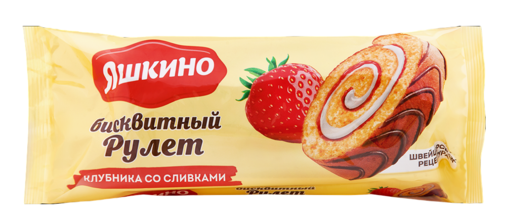 Рулет бисквит Яшкино клубника со сливк 200г, шт