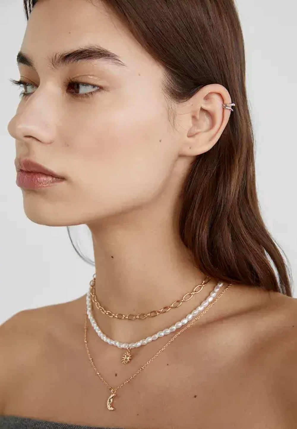 STRADIVARIUS Набор из 4 ожерелий с луной и солнцем, золотой