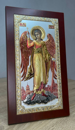Ангел Хранитель, икона ростовая, красное дерево, эмаль 122х217