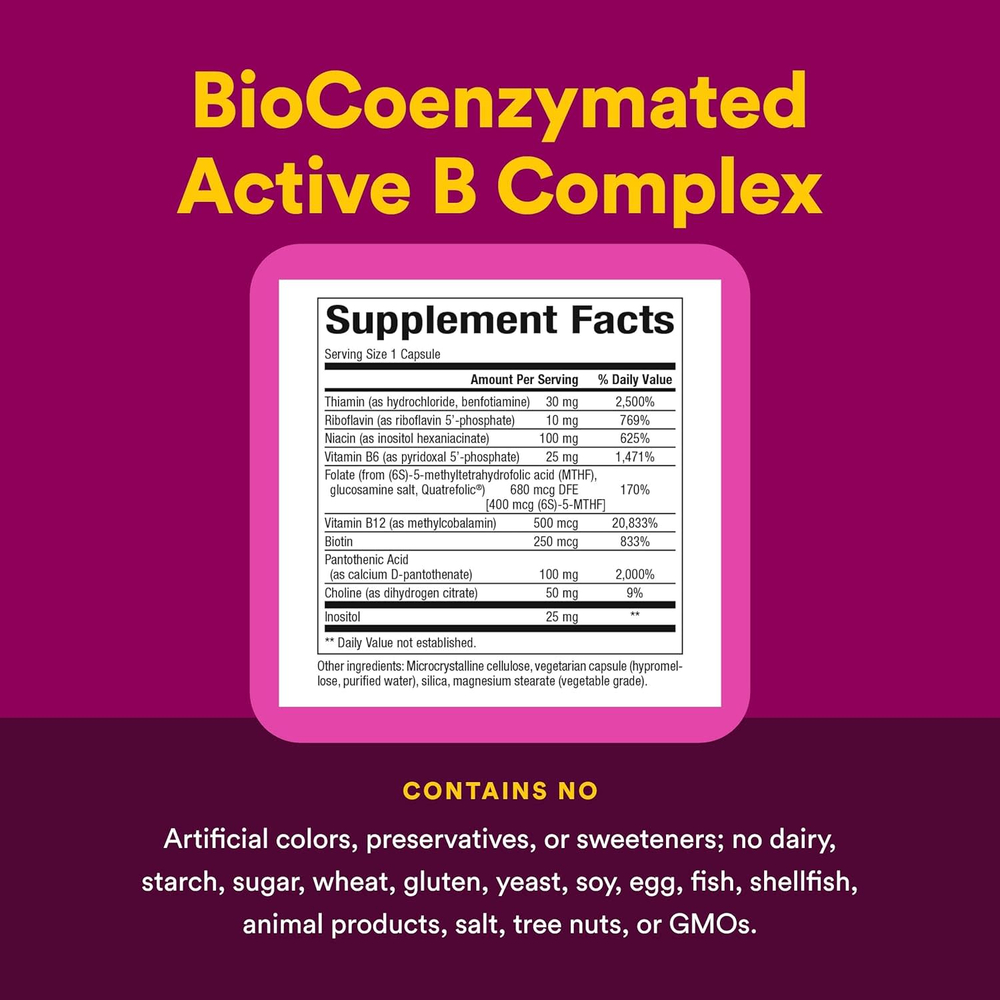 Natural Factors, BioCoenzymated®, комплекс активных витаминов группы B, 60 вегетарианских капсул