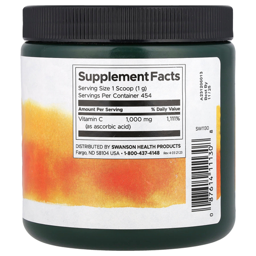 Swanson Vitamins, 100% Pure C-1000, витамин C в порошке, 454 г (16 унций)