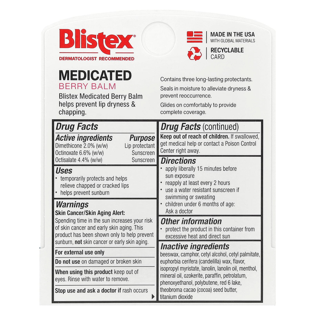 Blistex, заживляющий бальзам, защита губ с солнцезащитным фильтром, SPF 15, ягоды, 4,25 г (0,15 унции)