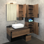 Тумба-умывальник Comforty Штутгарт 90 дуб тёмно-коричневый с черной столешницей c раковиной COMFORTY T-Y9378
