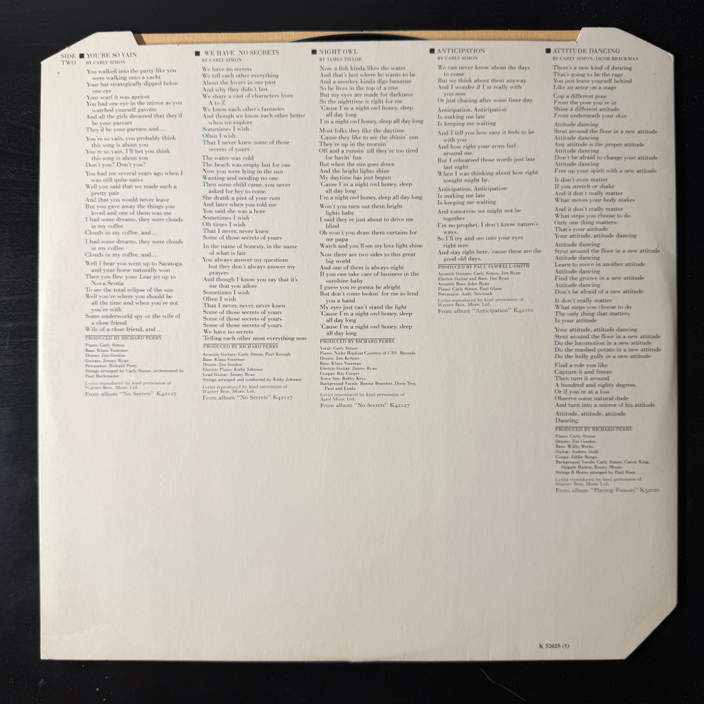 Carly Simon – The Best Of Carly Simon (Англия 1975г.) Promo