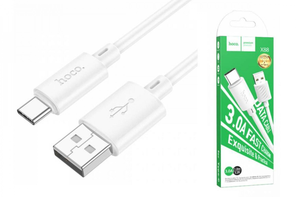 Кабель HOCO X88 USB-Type-C 3A 1м PVC White