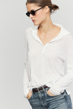 Massimo Dutti Поло из 100% хлопка с длинными рукавами, белый