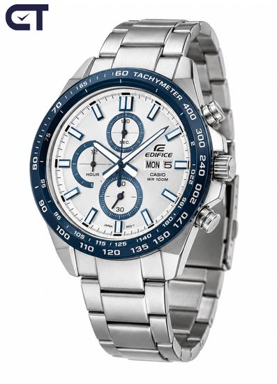 CASIO EFR-574DE-7AVUDF EDIFICE мужские наручные часы — стальной хронограф со светлым циферблатом и синим IP-безелем