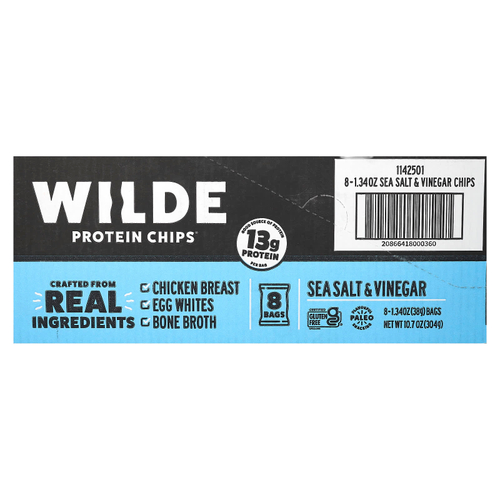 Wilde Brands, Protein Chips®, морская соль и уксус, 8 пакетиков по 38 г (1,34 унции)