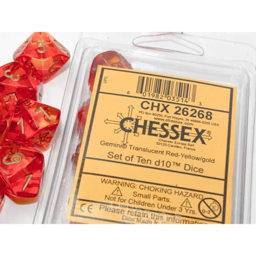 Chessex 10-D10 set Gemini Translucent Red-Yellow/Gold