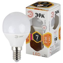 Лампа светодиодная ЭРА STD LED P45-7W-827-E14 7Вт шар теплый белый свет Е14 | Лампы cветодиодные Шар (G/P)