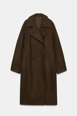 ZARA МЯГКОЕ ПАЛЬТО ОВЕРСАЙЗ, КОРИЧНЕВЫЙ
