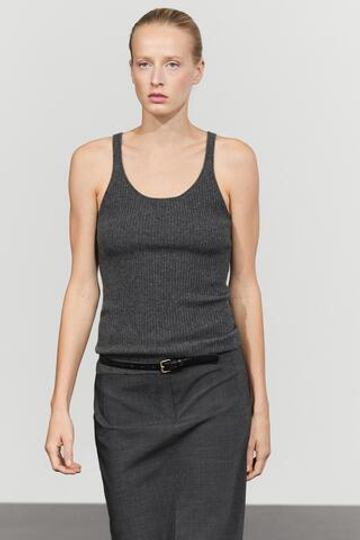 Massimo Dutti Топ из кашемира в рубчик, антрацитово-серый