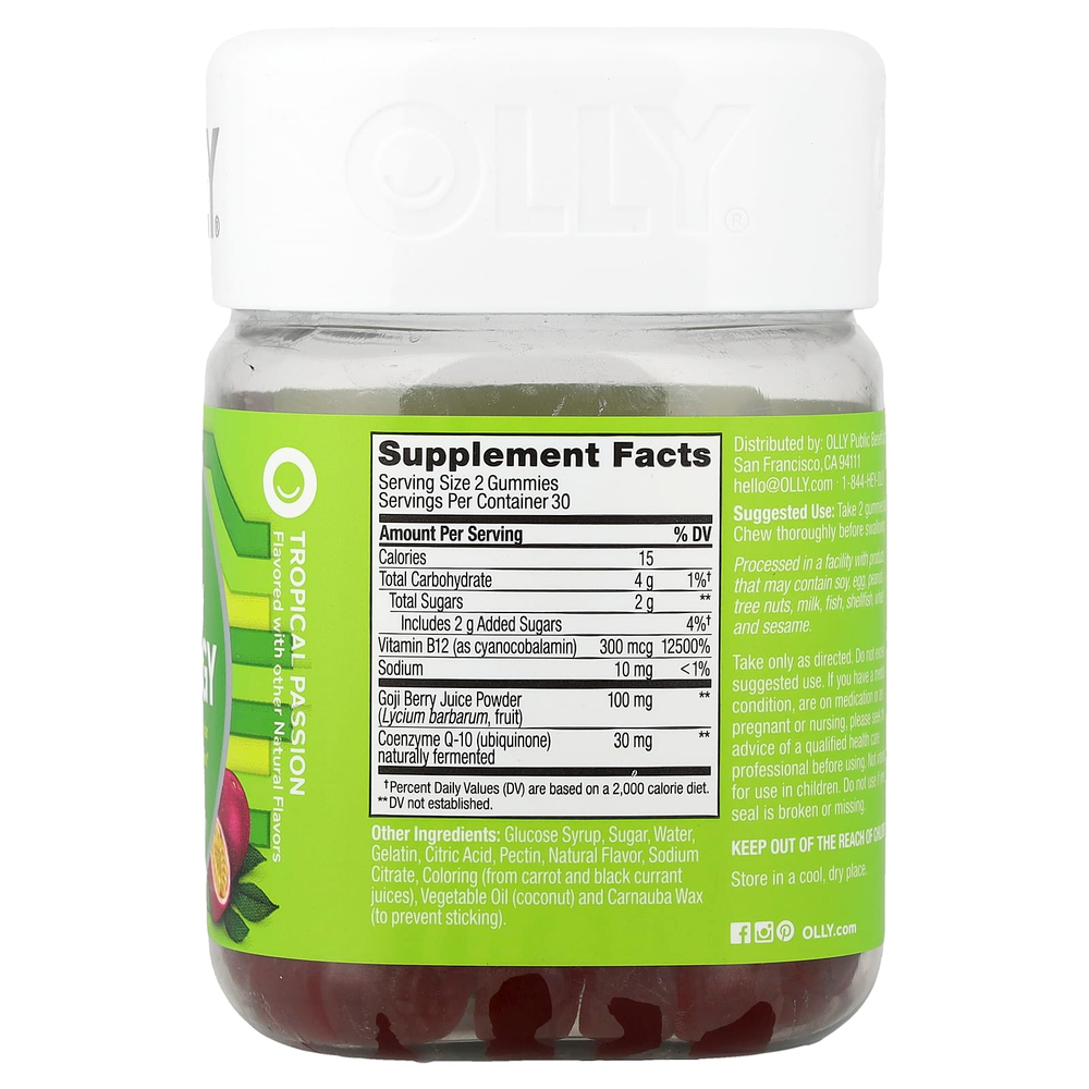 OLLY, Daily Energy, без кофеина, Tropical Passion, 60 жевательных таблеток