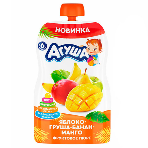 Пюре "Агуша" Я САМ! Ябл-Груш-Бан-манго 90гр дой-пак
