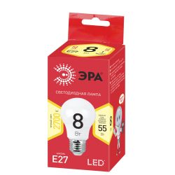Лампа светодиодная ЭРА RED LINE ECO LED A55-8W-827-E27 E27 / Е27 8Вт груша теплый белый свет | Лампы cветодиодные Груша (A)