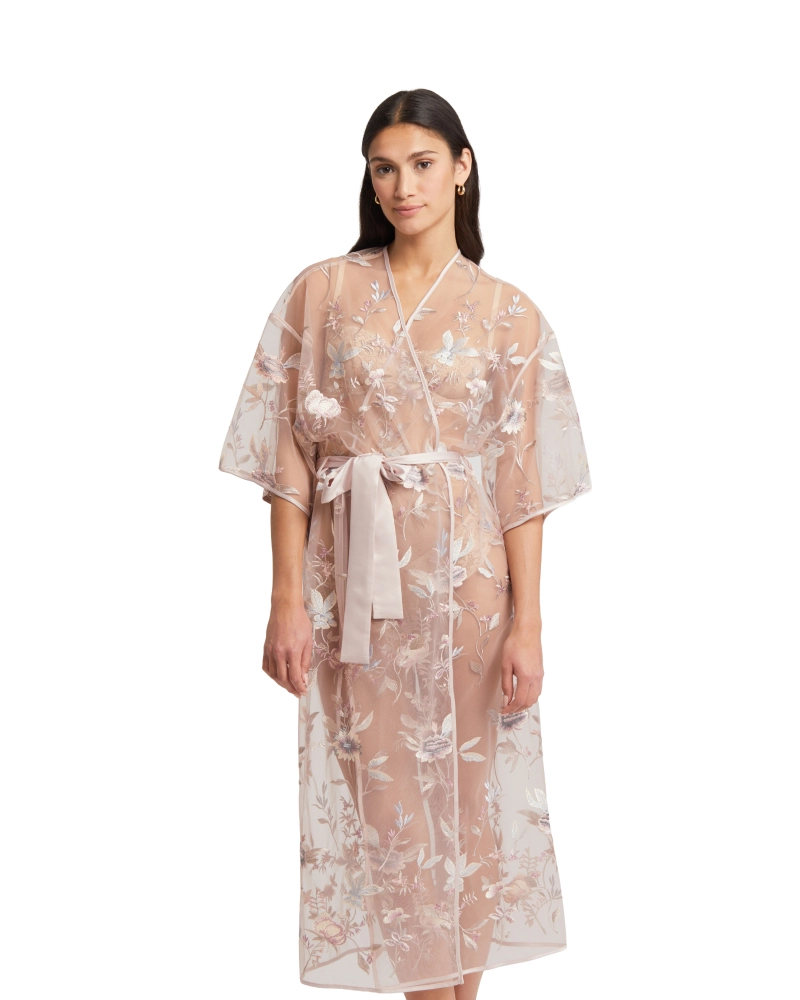 халат из прозрачной ткани с цветочной вышивкой Rya Collection Stunning пыльная роза