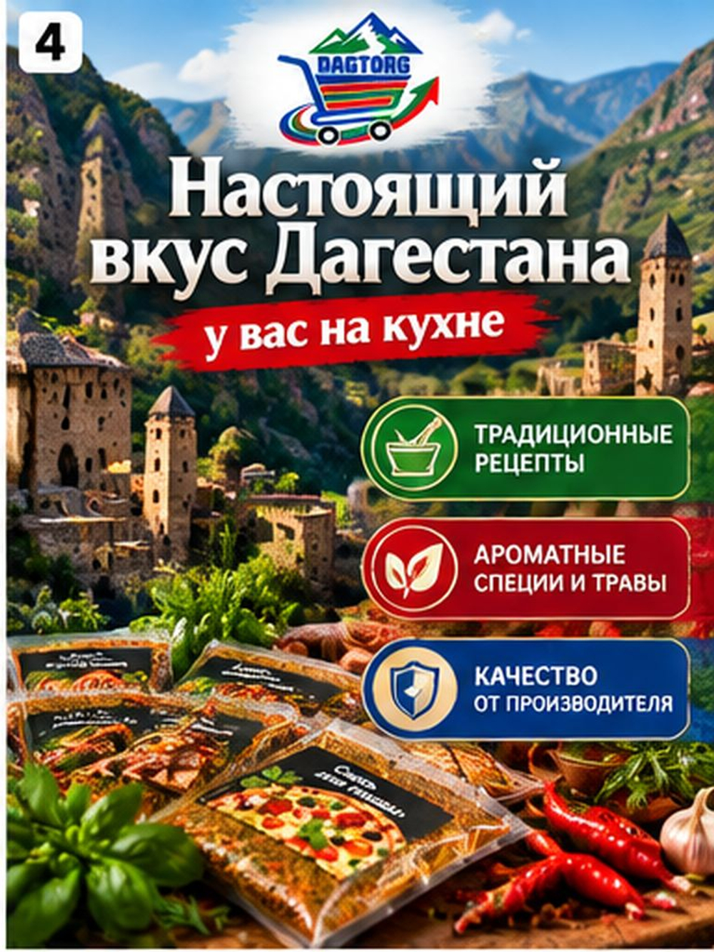 Подарочный набор специй и приправ Подарок из Дагестана, 5 смесей: дагестанских специй и приправ для рыбы, фарша, гуляша, баранины и пиццы, 5 видов.