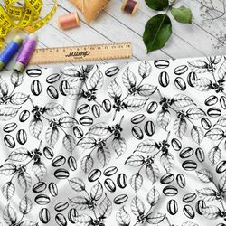 Ткань мембрана эскиз кофейных листьев и зёрен