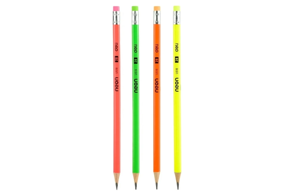 Карандаш чернографитный Deli Neon 2B трехгранный, липа, ластик EU51806