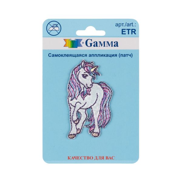 Патч (аппликация самоклеящаяся) №01, 1 шт, 01-107 Единорог 3.2х5.6 см, Gamma ETR