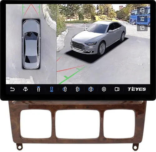 Магнитола для Mercedes-Benz S W220 1998-2005 (штатный усилитель, рамка дерево) - Teyes CC3-2K-360 монитор 13" 2K QLED на Android 10, Быстрая, CarPlay, 4G SIM-слот, 4 камеры в комплекте