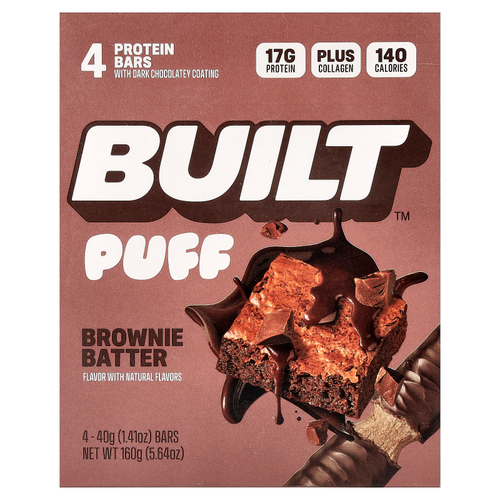 Built, Puff, протеиновые батончики, тесто для брауни, 4 шт. по 40 г (1,41 унции)