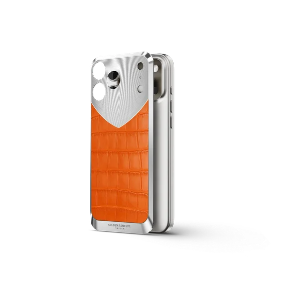 Чехол для iPhone 17 на магните - Натуральная кожа Аллигатора - Оранжевый