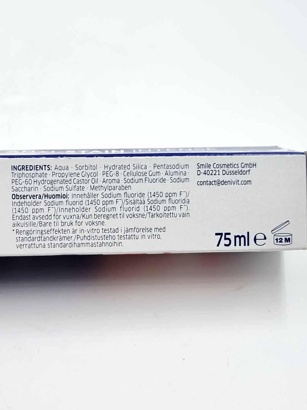 Denivit Зубная паста Anti-Stain Intense отбеливающая с фтором 75 мл (из Финляндии)
