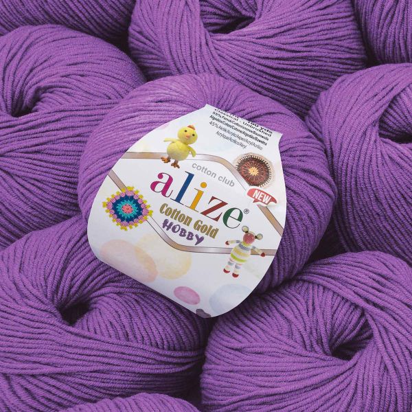 Пряжа Alize (Ализе) Cotton Gold Hobby New / уп.10 мот. по 50 г, 165 м, 44 темно фиолетовый