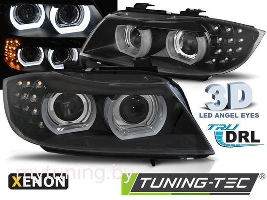 Передние фары для BMW 3 E90 / E91 (09-11) черные под штатный ксенон