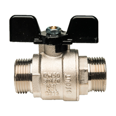Кран шаровой полнопроходной STOUT - 1"1/4 (НР/НР, PN40, Tmax 150°С, ручка-бабочка черная)