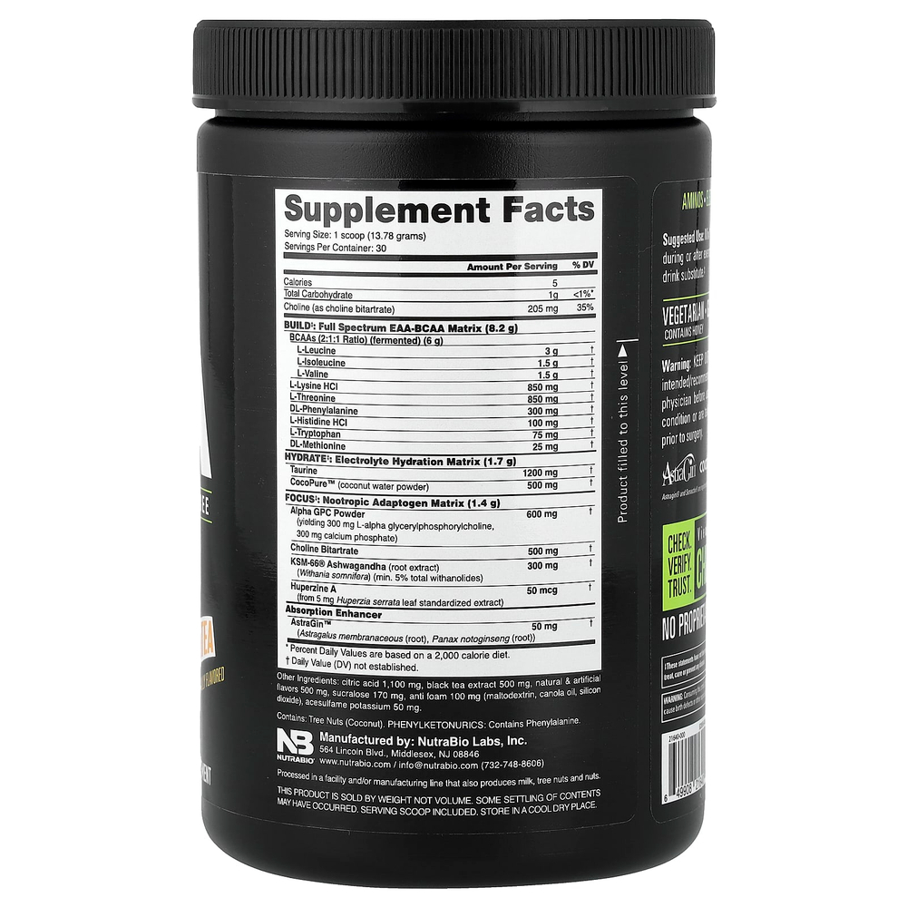 NutraBio, Alpha EAA, персиковый чай, 413 г (0,91 фунта)