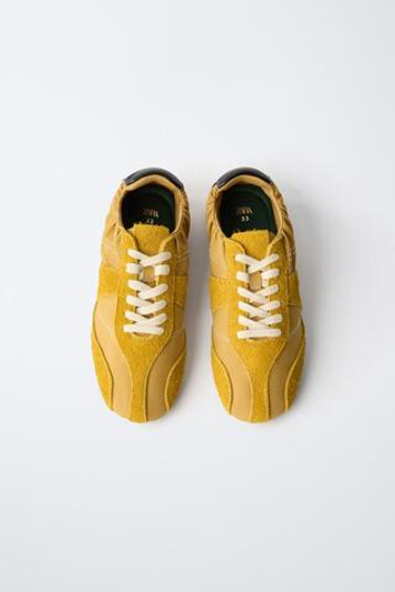 ZARA КОМБИНИРОВАННЫЕ КОЖАНЫЕ КРОССОВКИ, ЖЕЛТЫЙ