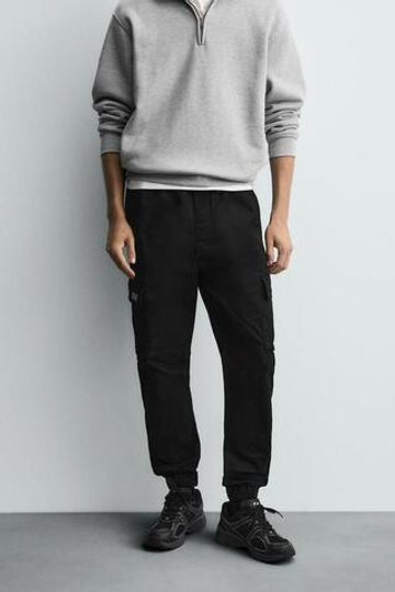 ZARA БРЮКИ КАРГО SLIM FIT, ЧЕРНЫЙ