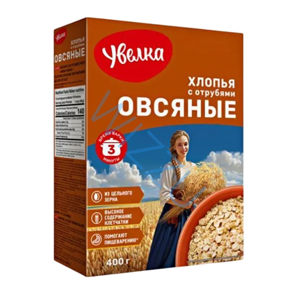 Хлопья Увелка овсяные Быстрые с пшеничными отрубями 400г, шт