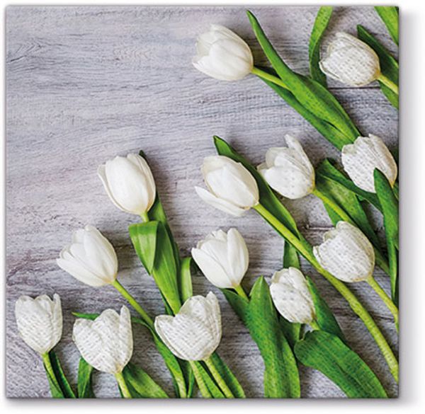 Салфетки 3-слойные для декупажа Sagen Vintage Design Lunch PAW Decor Collection Белые тюльпаны