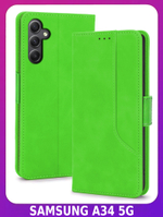 Стильный чехол-книжка из кожи для SAMSUNG GALAXY A34 с отделом для наличных, 3 слотами для карт и подставкой