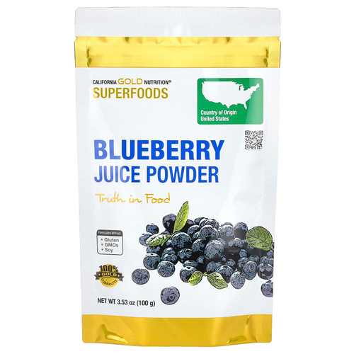 California Gold Nutrition, Superfoods, сок голубики в порошке, 100 г (3,53 унции)