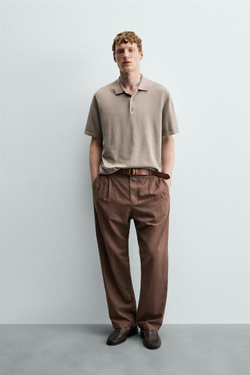 ZARA БРЮКИ RELAXED FIT ИЗ КОНОПЛИ И ХЛОПКА, КОРИЧНЕВЫЙ